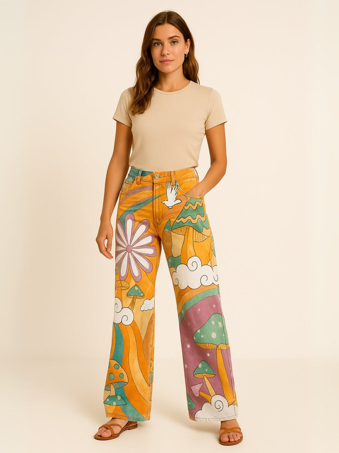 Femme portant Jean Vintage Naëlya | Pantalon Boho Vintage