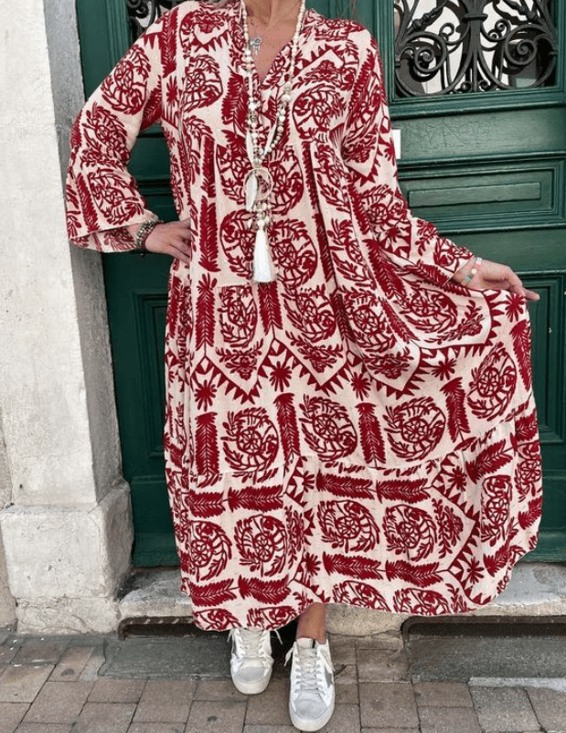 Femme portant Robes Alaricia | Maxi - robe femme à manches longues imprimé paisley
