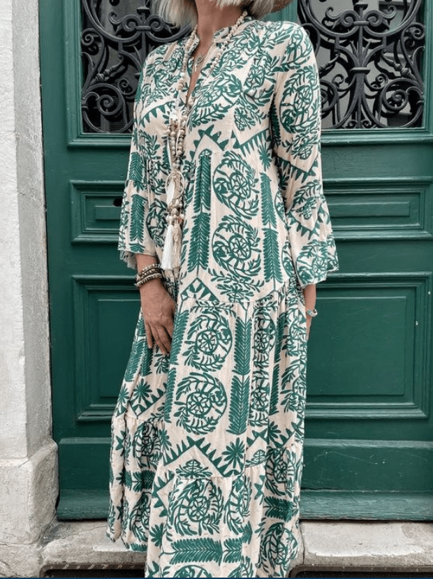 Femme portant Robes Alaricia | Maxi - robe femme à manches longues imprimé paisley