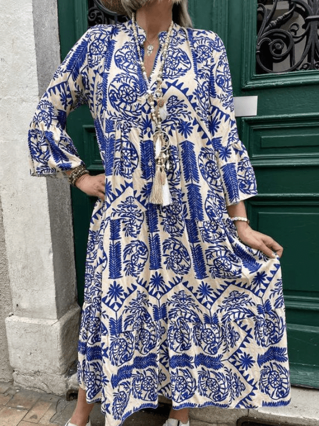 Femme portant Robes Alaricia | Maxi - robe femme à manches longues imprimé paisley