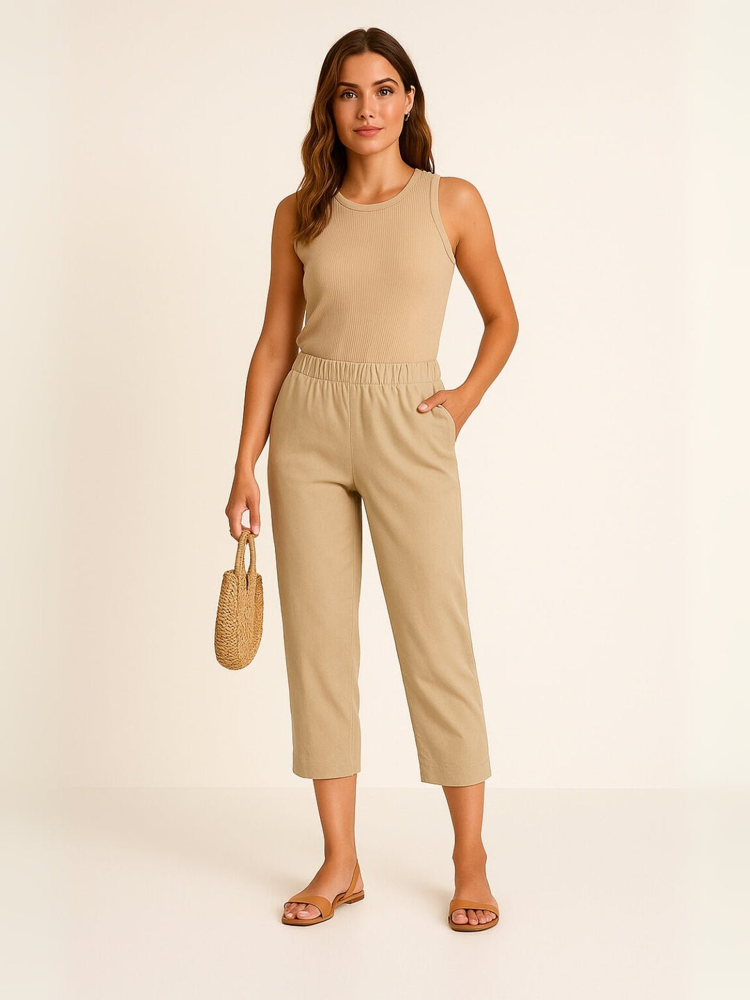 Femme portant Pantalon Alundra | Pantalon capri à coupe large