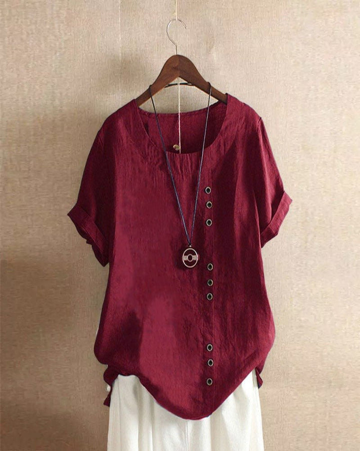 Femme portant T-shirts Alyssa | Blouse Uni à Manches Courtes