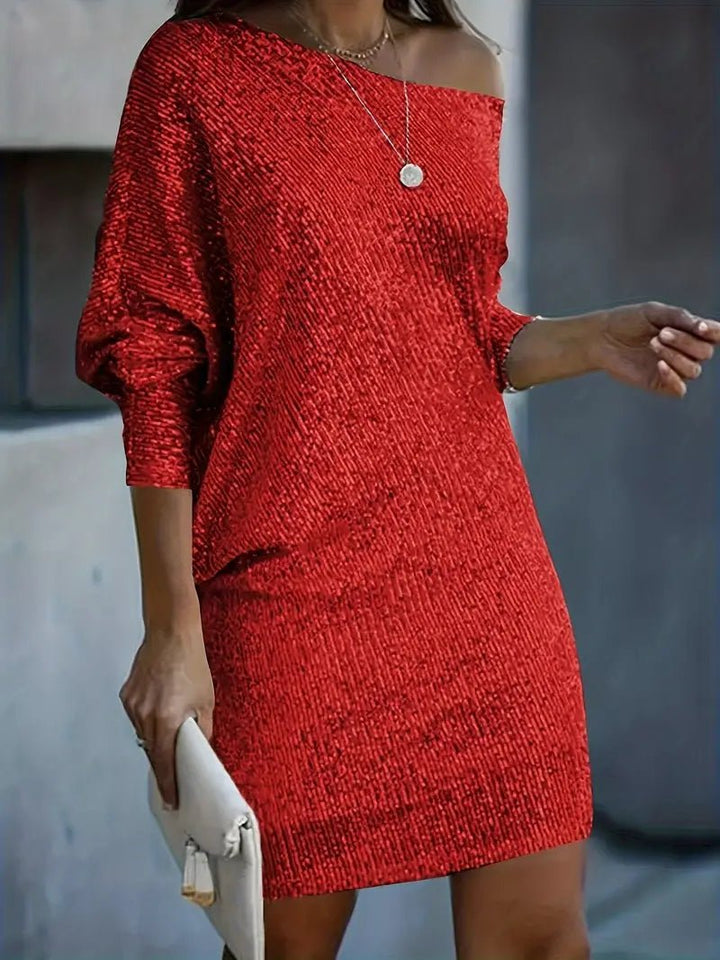 Femme portant Robes Amarélis | Robe de soirée scintillante avec paillettes contrastantes