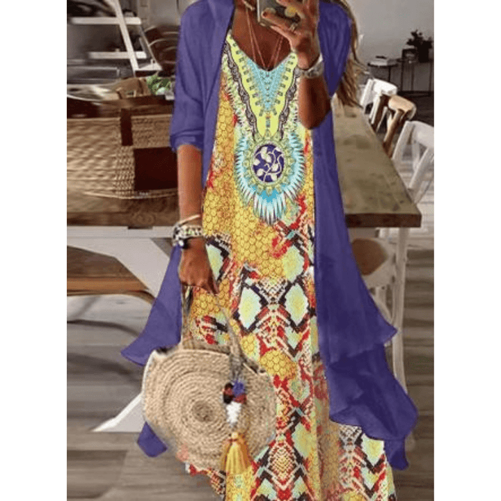 Femme portant Robes Aurelia | Robe midi à motifs tropicaux pour femme | Orange