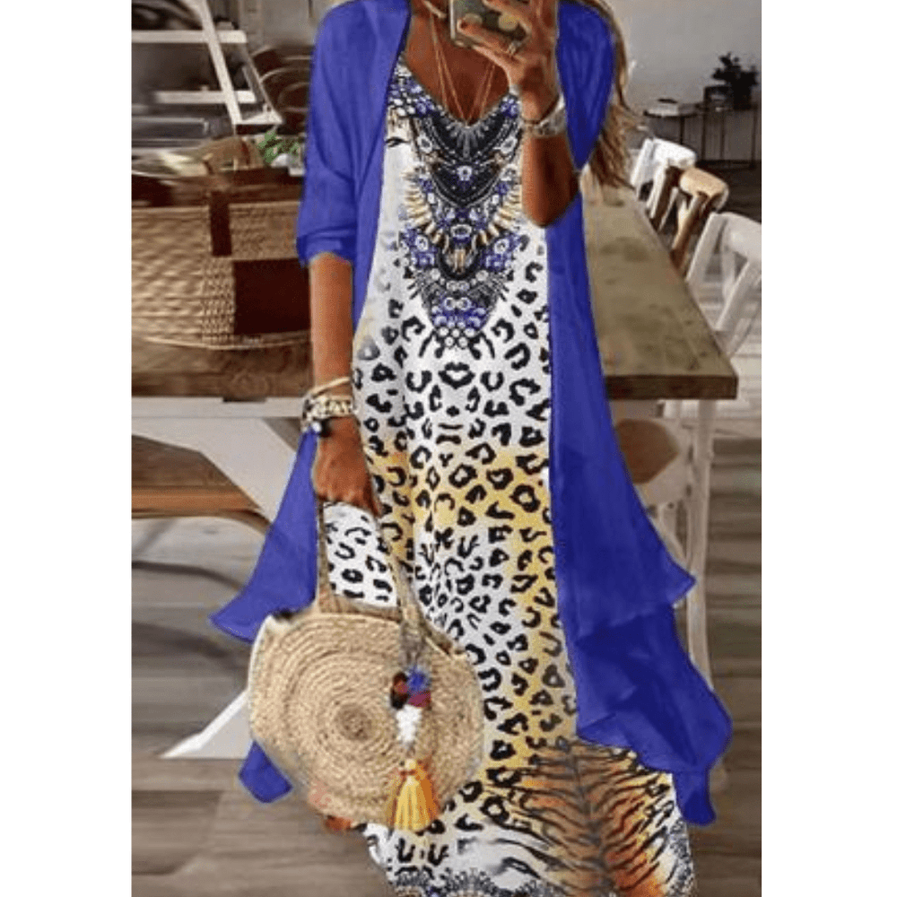 Femme portant Robes Aurelia | Robe midi à motifs tropicaux pour femme | Orange