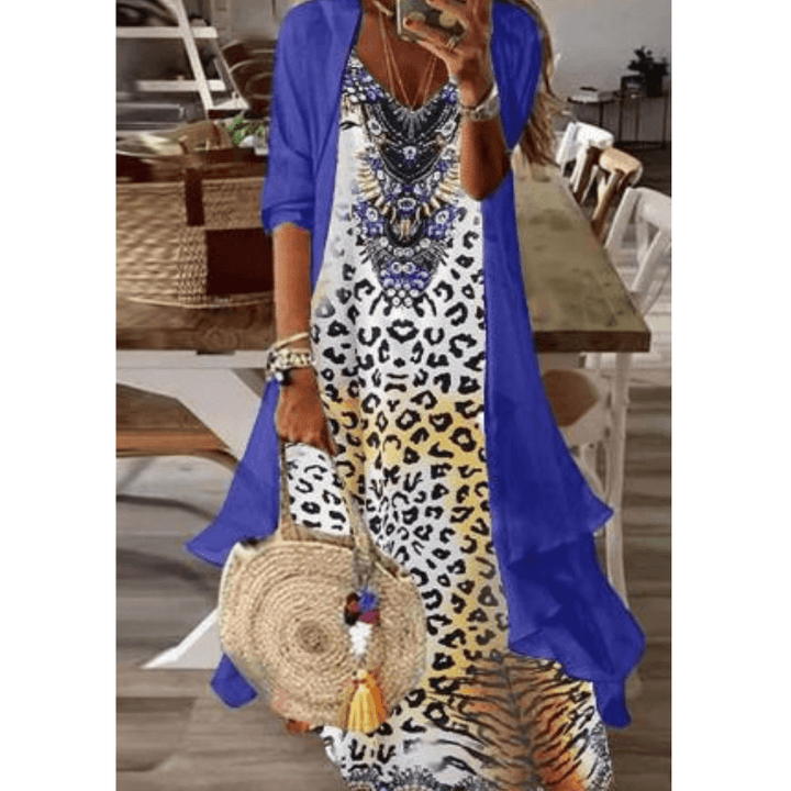 Femme portant Robes Aurelia | Robe midi à motifs tropicaux pour femme | Orange