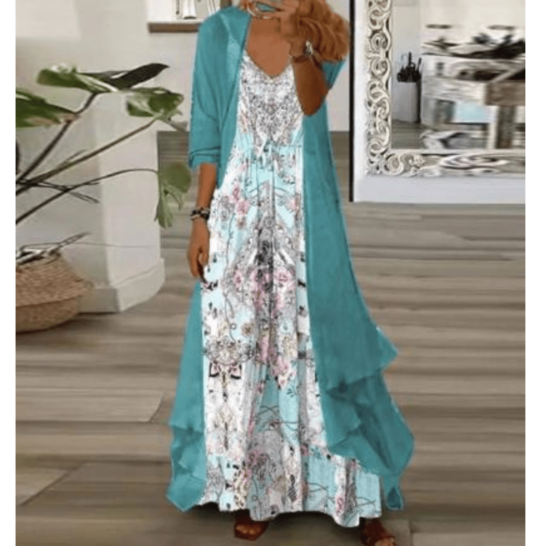 Femme portant Robes Aurelia | Robe midi à motifs tropicaux pour femme | Orange