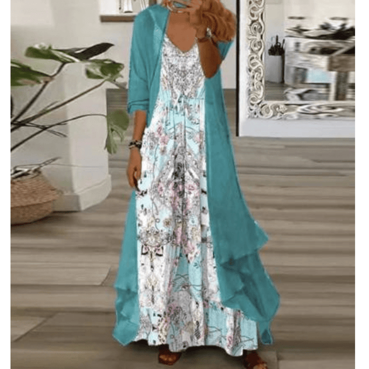 Femme portant Robes Aurelia | Robe midi à motifs tropicaux pour femme | Orange