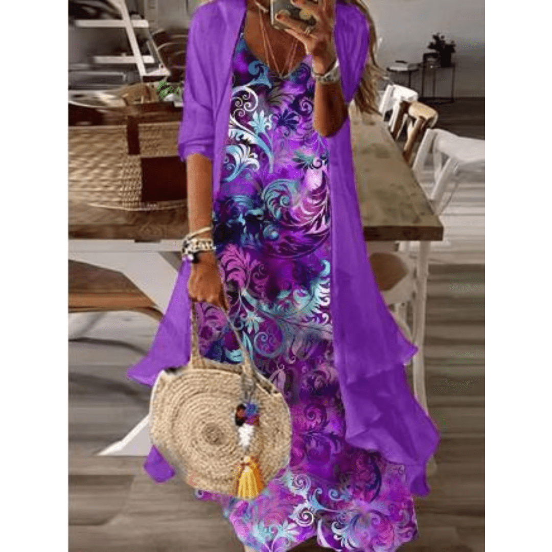 Femme portant Robes Aurelia | Robe midi à motifs tropicaux pour femme | Orange