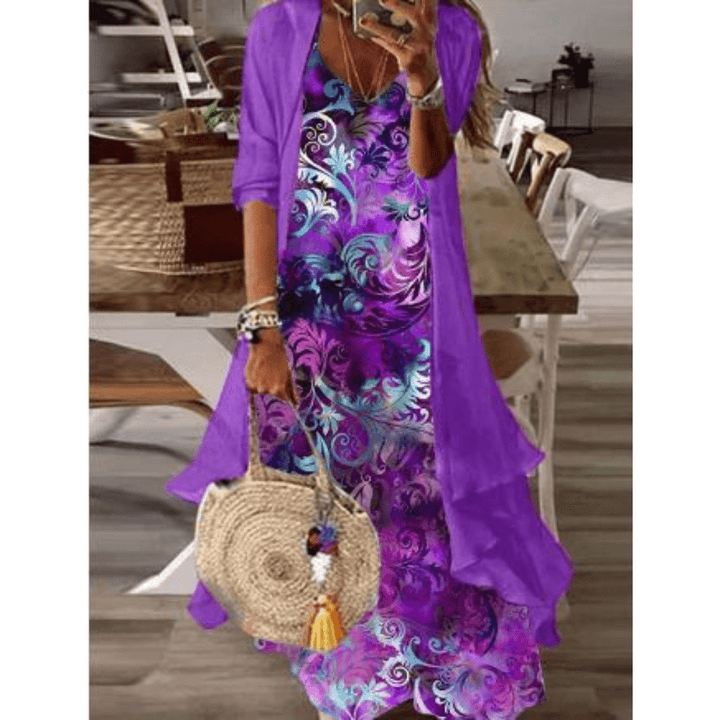 Femme portant Robes Aurelia | Robe midi à motifs tropicaux pour femme | Orange