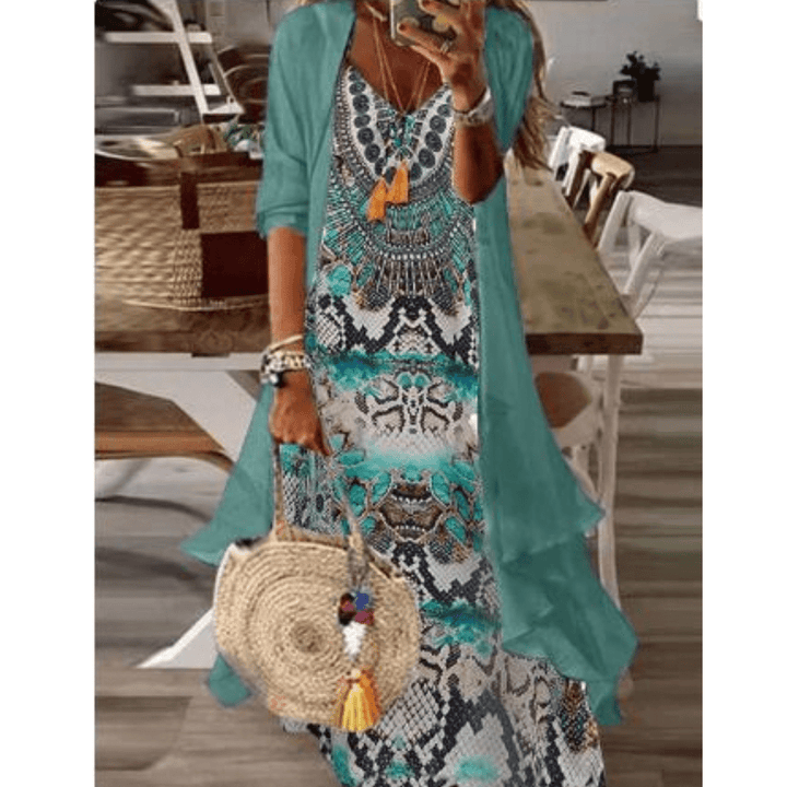 Femme portant Robes Aurelia | Robe midi à motifs tropicaux pour femme | Orange