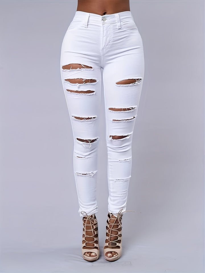 Femme portant Jeans Aurelya | Jean skinny déchiré taille haute