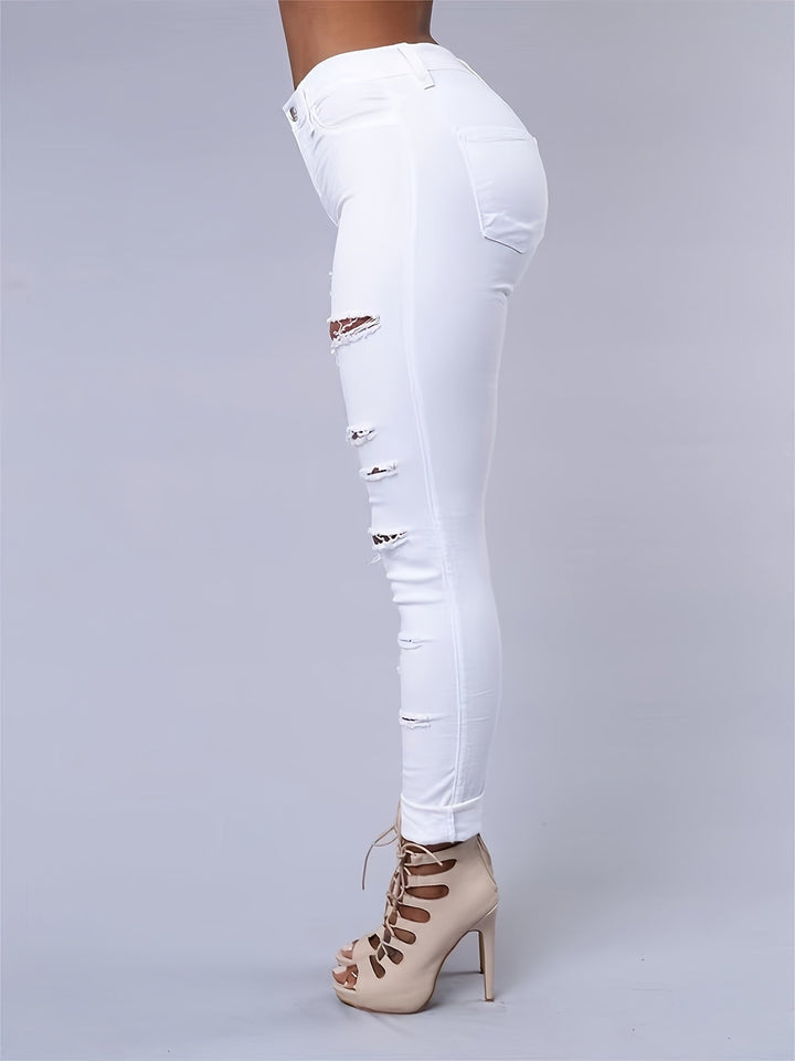 Femme portant Jeans Aurelya | Jean skinny déchiré taille haute