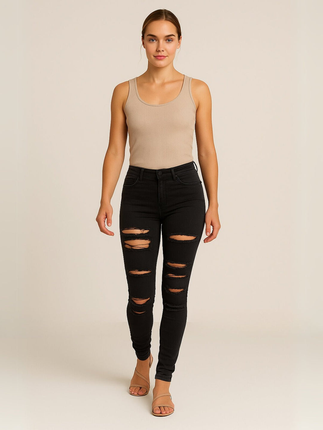Femme portant Jeans Aurelya | Jean skinny déchiré taille haute