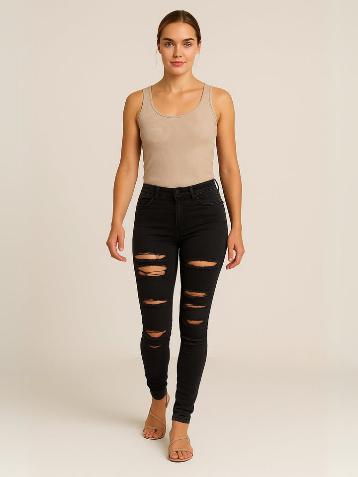 Femme portant Jeans Aurelya | Jean skinny déchiré taille haute