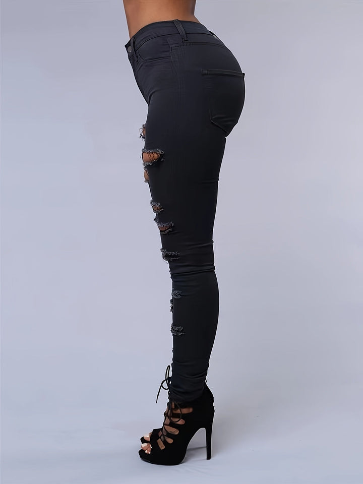 Femme portant Jeans Aurelya | Jean skinny déchiré taille haute