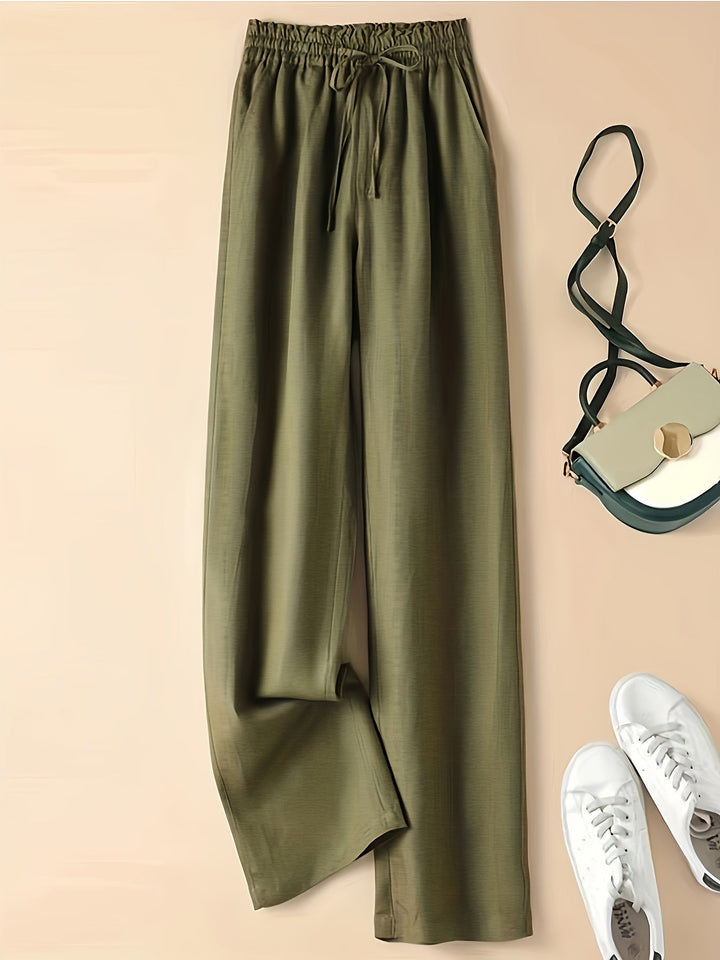 Femme portant Pantalon Large Aurelya | Pantalon large taille haute rétro
