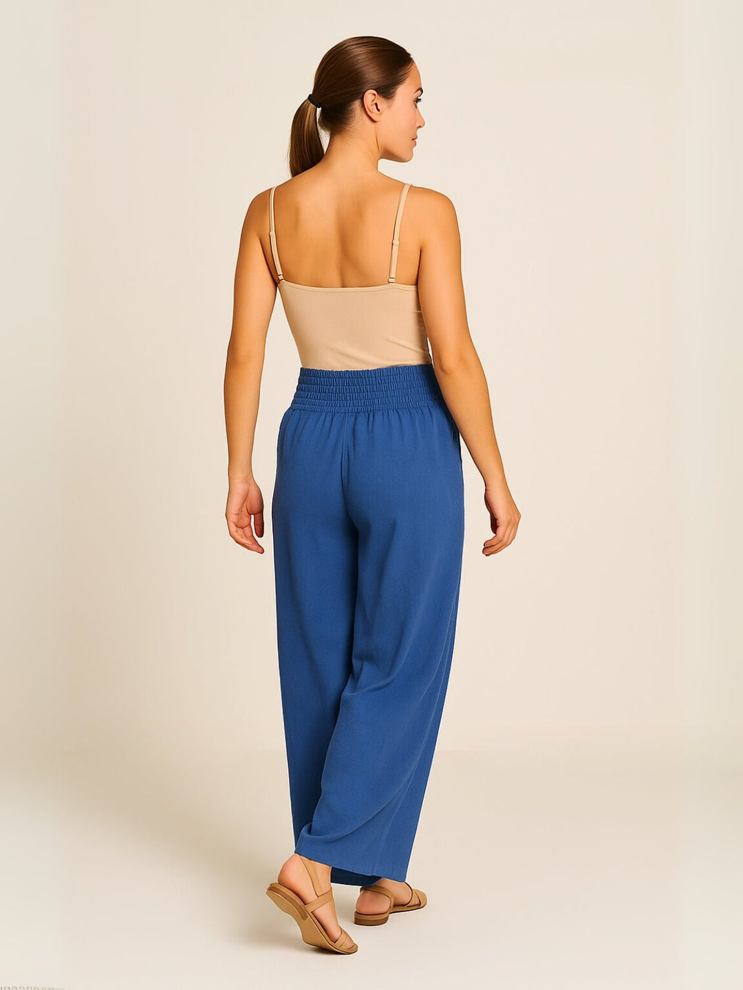 Femme portant Pantalon fluide Aurelyssa | Pantalon plissé à volants évasés