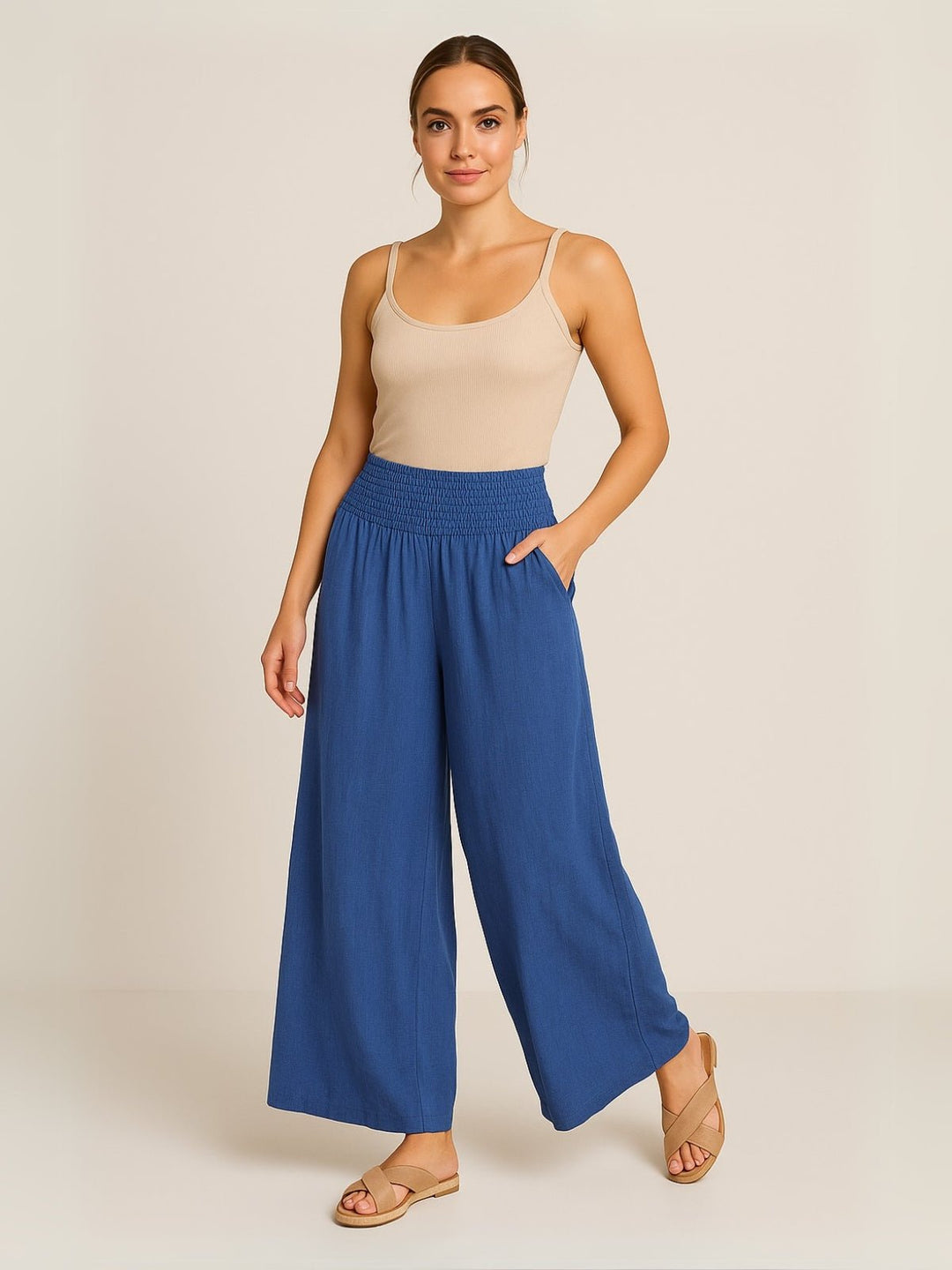 Femme portant Pantalon fluide Aurelyssa | Pantalon plissé à volants évasés