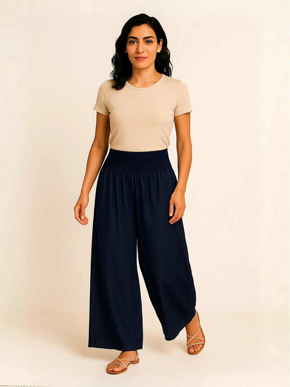 Femme portant Pantalon fluide Aurelyssa | Pantalon plissé à volants évasés