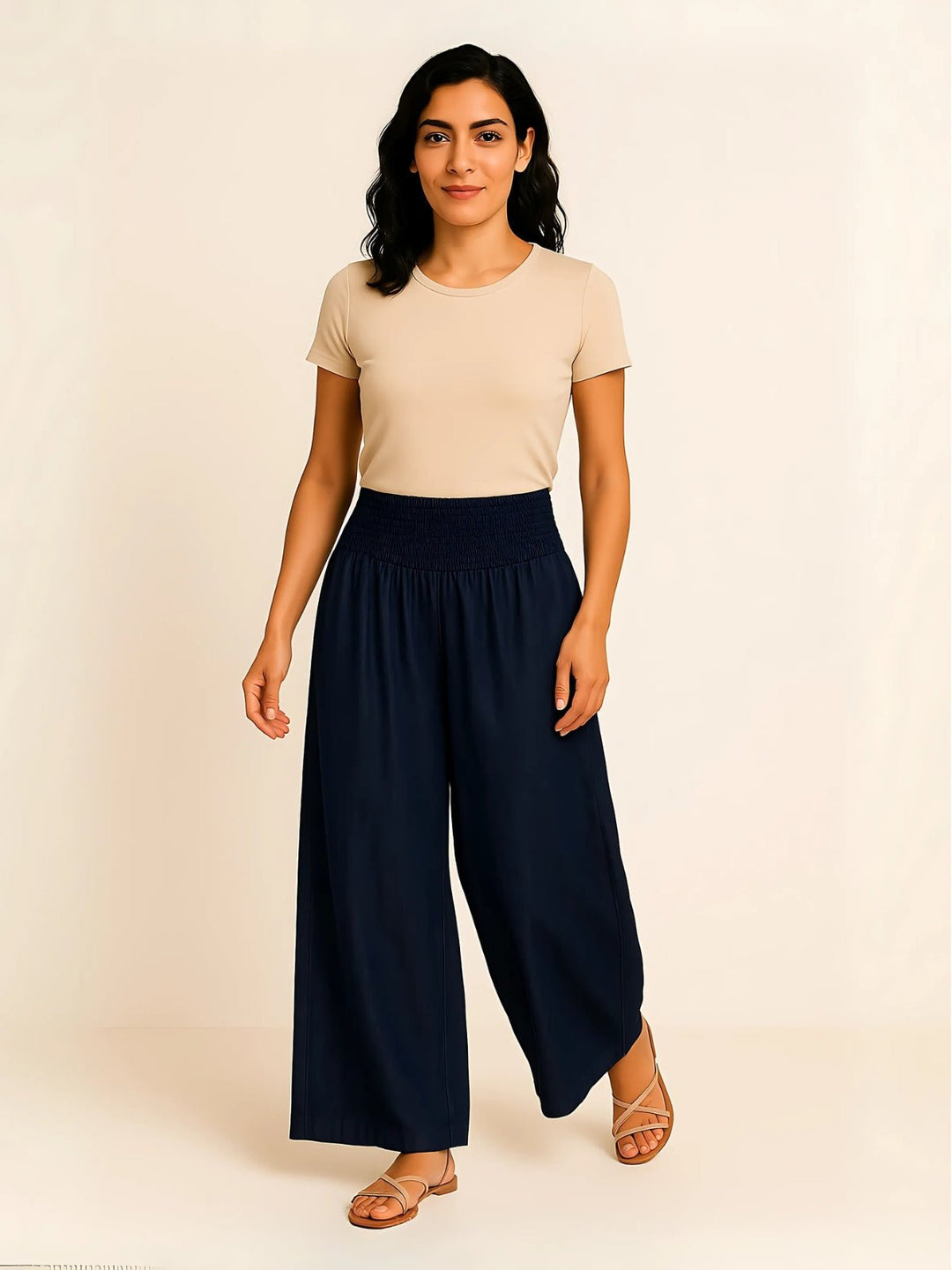 Femme portant Pantalon fluide Aurelyssa | Pantalon plissé à volants évasés