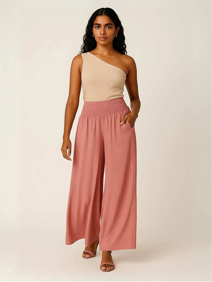 Femme portant Pantalon fluide Aurelyssa | Pantalon plissé à volants évasés