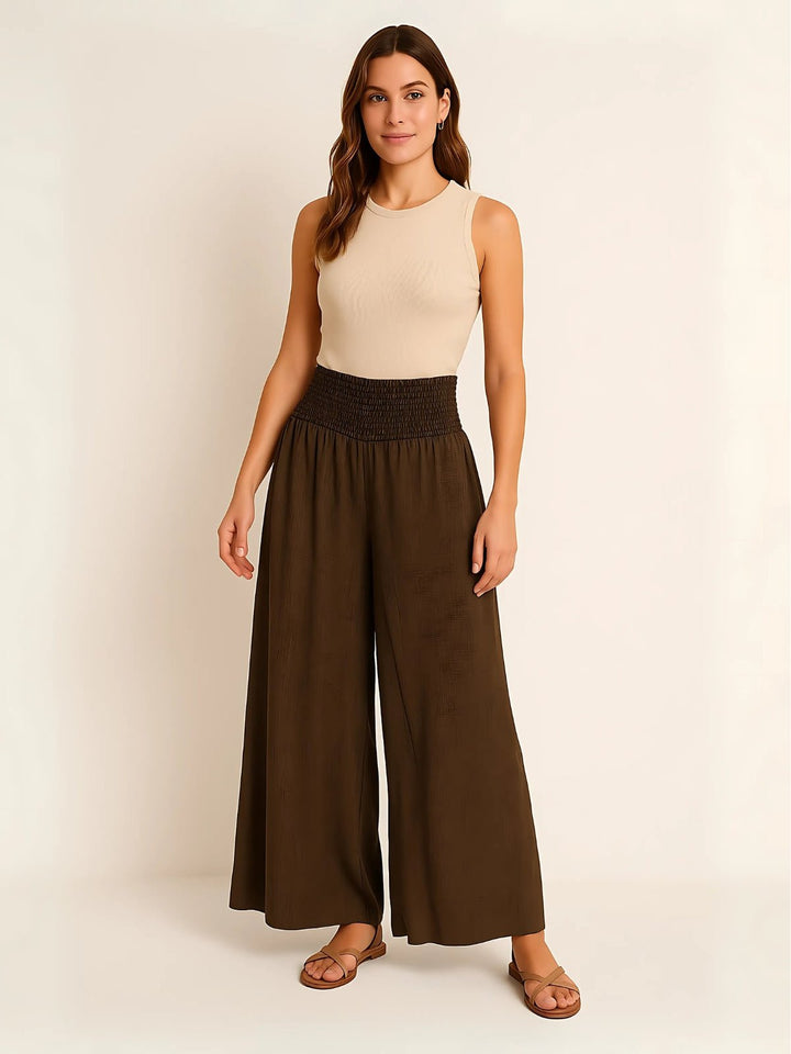 Femme portant Pantalon fluide Aurelyssa | Pantalon plissé à volants évasés