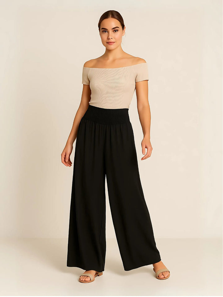 Femme portant Pantalon fluide Aurelyssa | Pantalon plissé à volants évasés
