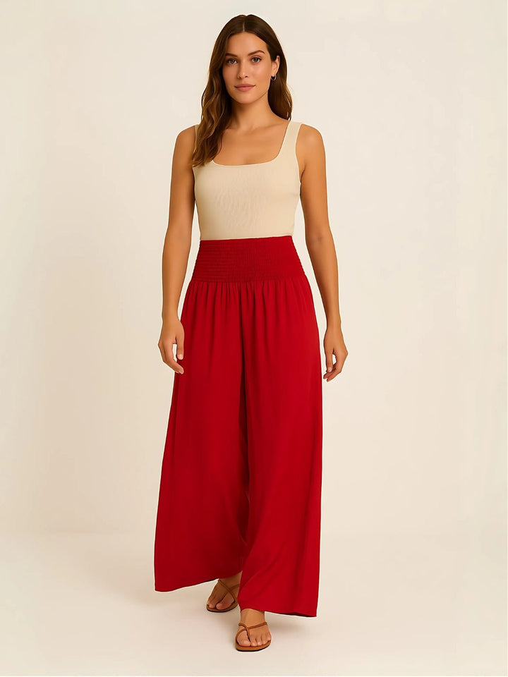 Femme portant Pantalon fluide Aurelyssa | Pantalon plissé à volants évasés