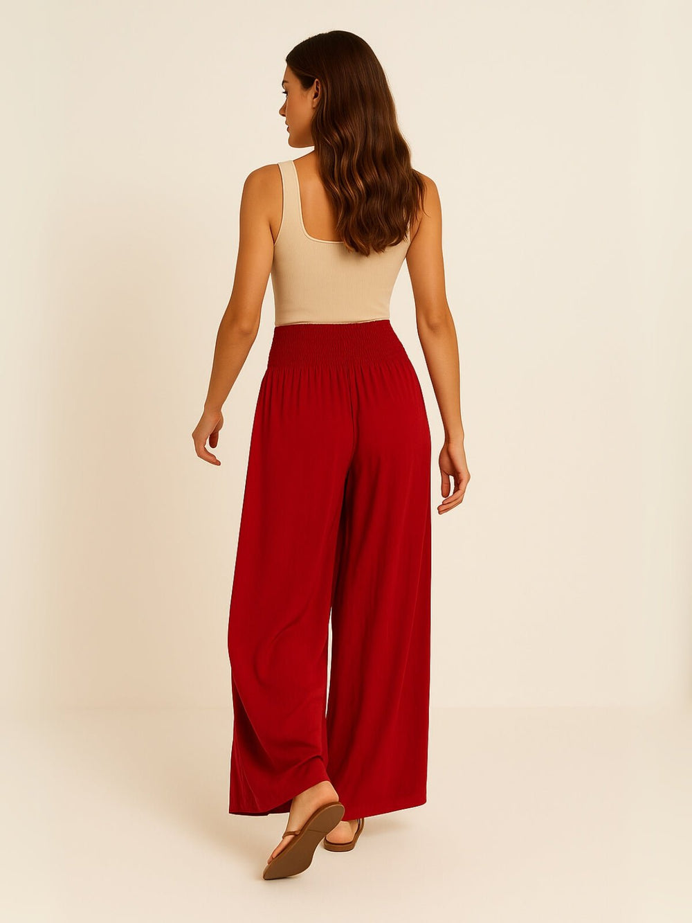 Femme portant Pantalon fluide Aurelyssa | Pantalon plissé à volants évasés