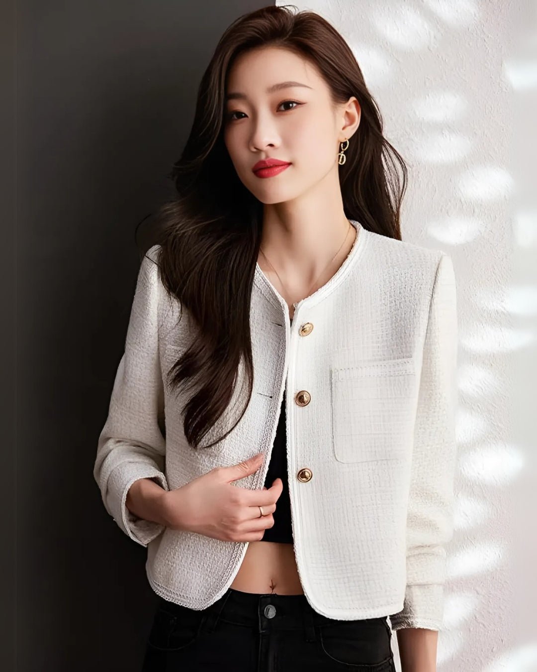 Femme portant Veste Calista | Manteau Court en Tweed