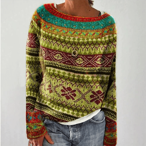 Femme portant Pull Calista | Pull Élégant à Motifs Sophistiqués