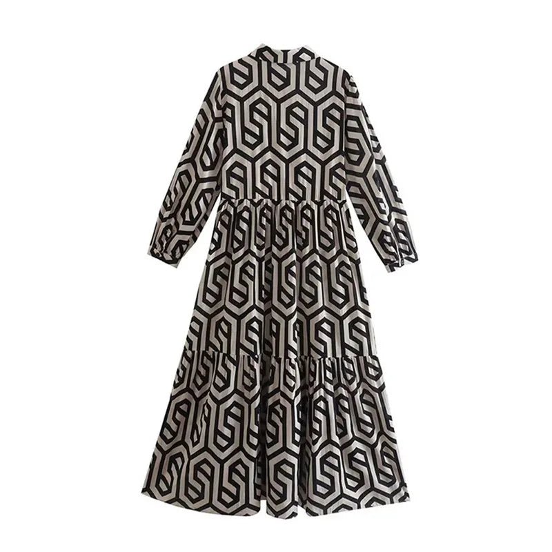 Femme portant Robes Caralina | Robe à manches longues à motifs géométriques pour femme