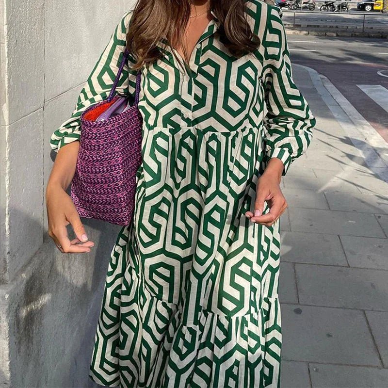 Femme portant Robes Caralina | Robe à manches longues à motifs géométriques pour femme