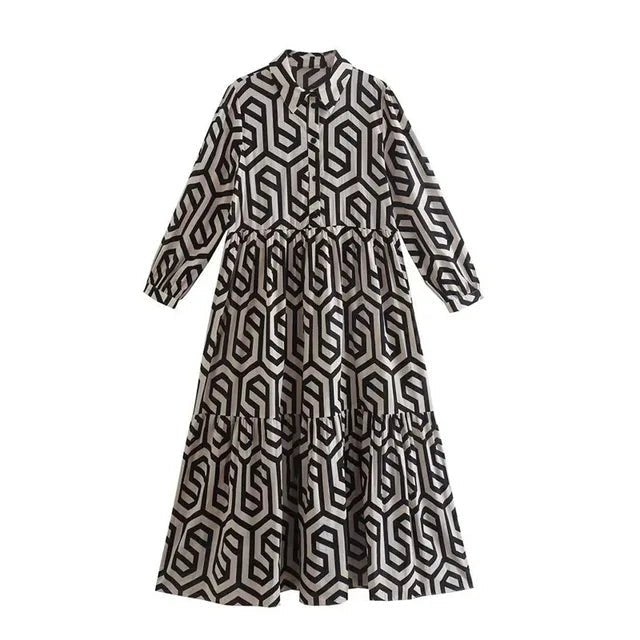 Femme portant Robes Caralina | Robe à manches longues à motifs géométriques pour femme