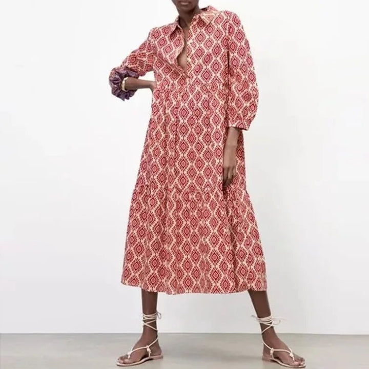 Femme portant Robes Caralina | Robe à manches longues à motifs géométriques pour femme