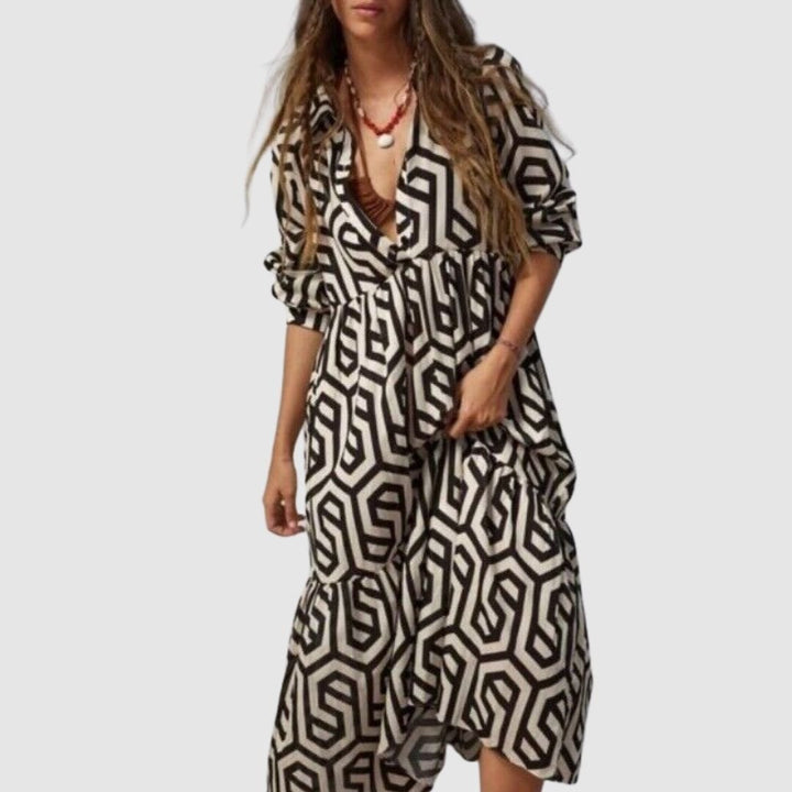Femme portant Robes Caralina | Robe à manches longues à motifs géométriques pour femme