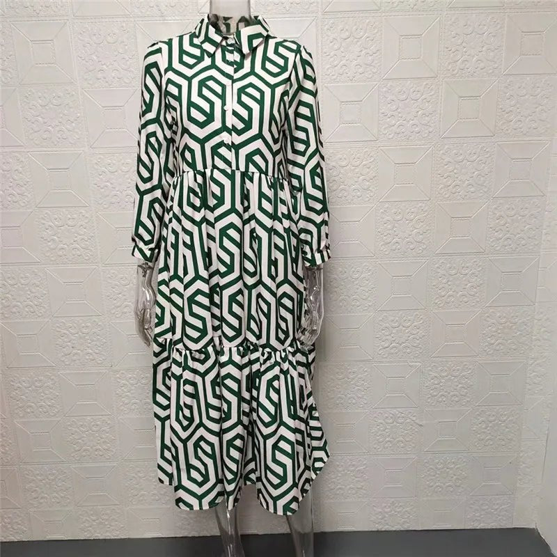 Femme portant Robes Caralina | Robe à manches longues à motifs géométriques pour femme