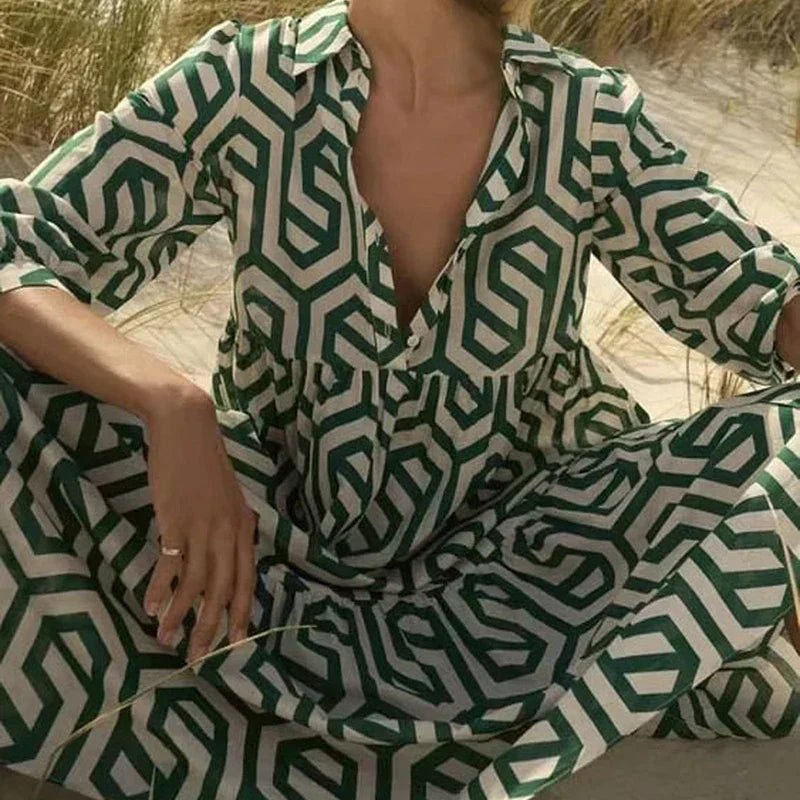 Femme portant Robes Caralina | Robe à manches longues à motifs géométriques pour femme