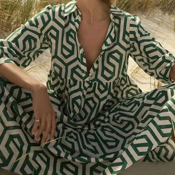 Femme portant Robes Caralina | Robe à manches longues à motifs géométriques pour femme