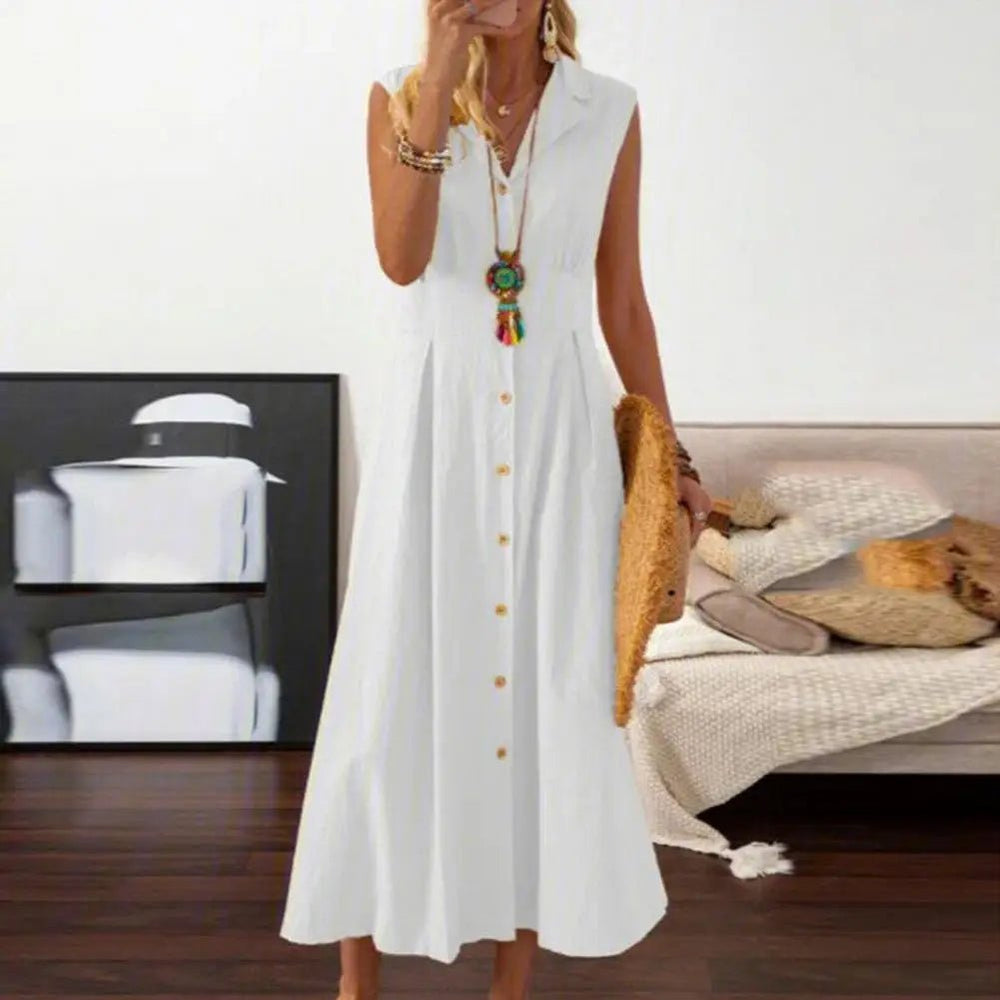 Femme portant Robes Celestia | Robe maxi décontractée sans manches pour femme