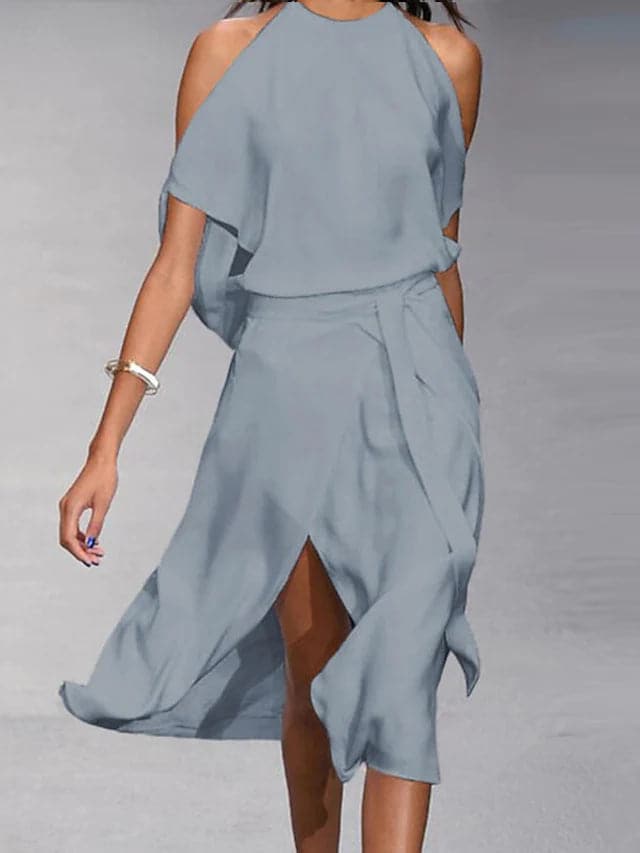 Femme portant Robe été Celianne | Robe Midi Épaules Dénudées