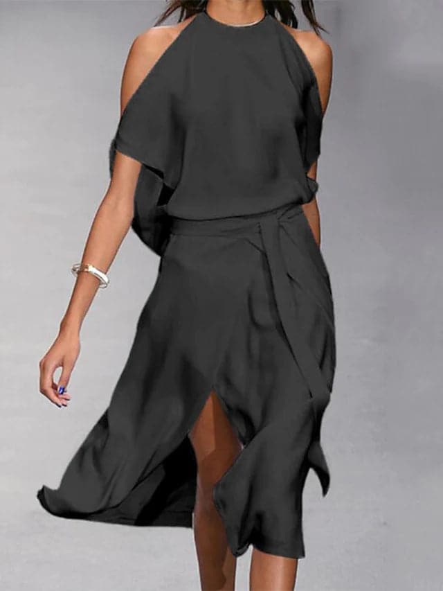 Femme portant Robe été Celianne | Robe Midi Épaules Dénudées