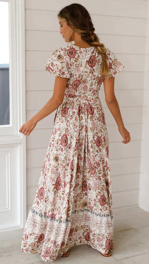 Femme portant Robes Elanara | Femme Robe Longue Vintage | Rose
