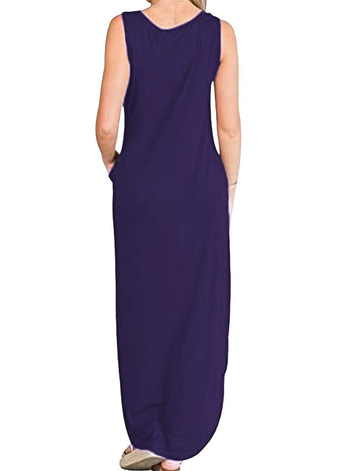 Femme portant Robes Elvianne | Robe élégante sans manches à col rond pour femme