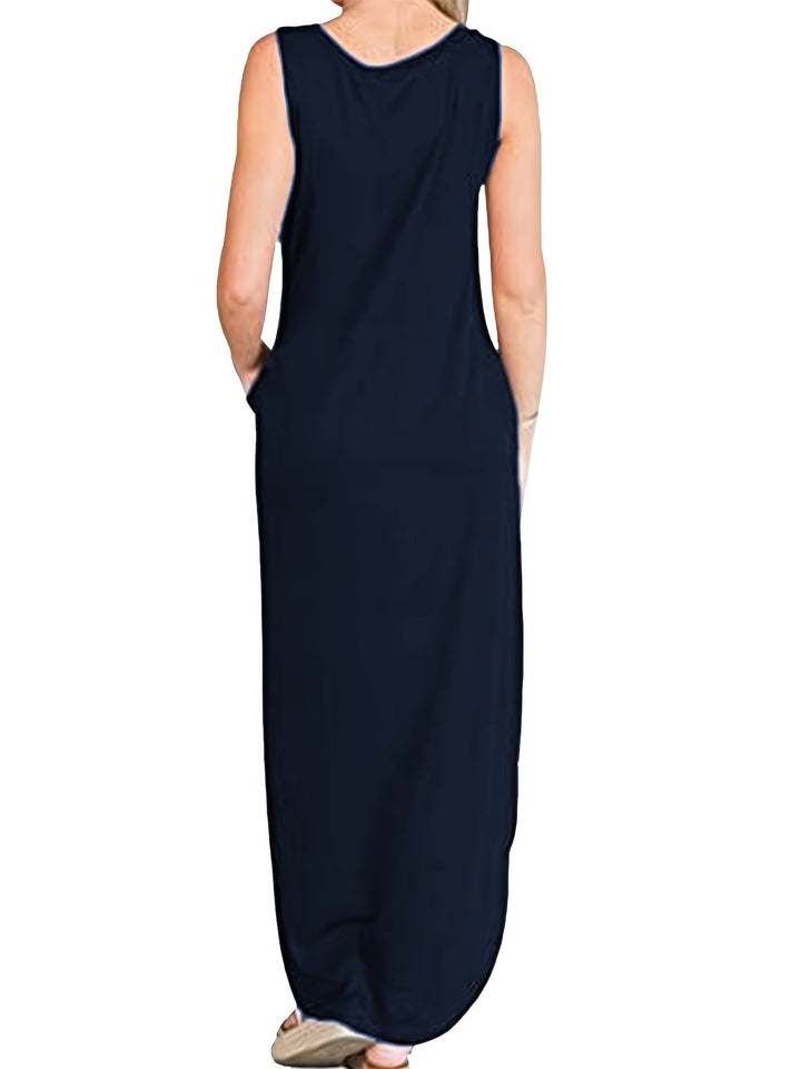Femme portant Robes Elvianne | Robe élégante sans manches à col rond pour femme