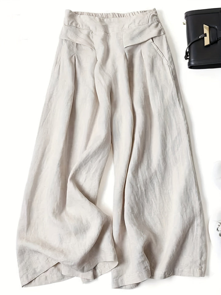 Femme portant Pantalon En Lin Elyanna | Pantacourt fluide taille élastique