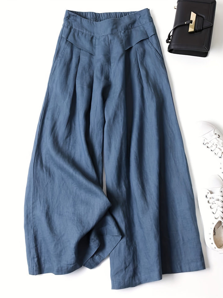 Femme portant Pantalon En Lin Elyanna | Pantacourt fluide taille élastique