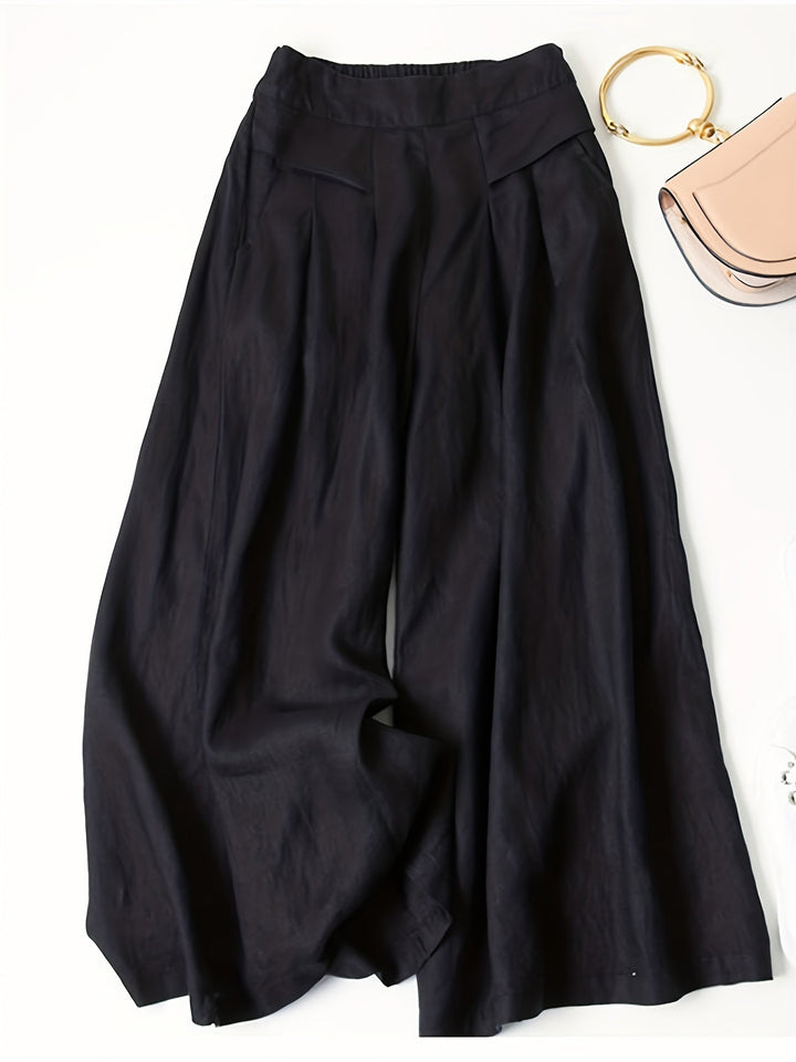 Femme portant Pantalon En Lin Elyanna | Pantacourt fluide taille élastique