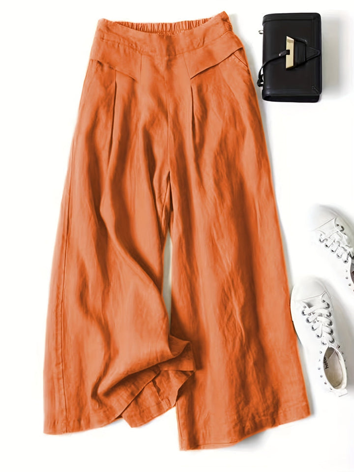 Femme portant Pantalon En Lin Elyanna | Pantacourt fluide taille élastique